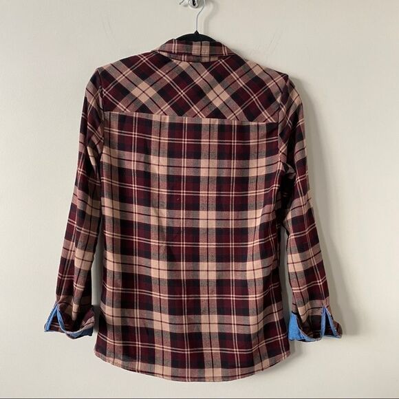 BCBG-Plaid Denim Cuff Button Down Shirt-XS - Picture 3 of 11